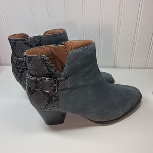Vionic Gray Suede Ankle Boots with Snakeskin Accent